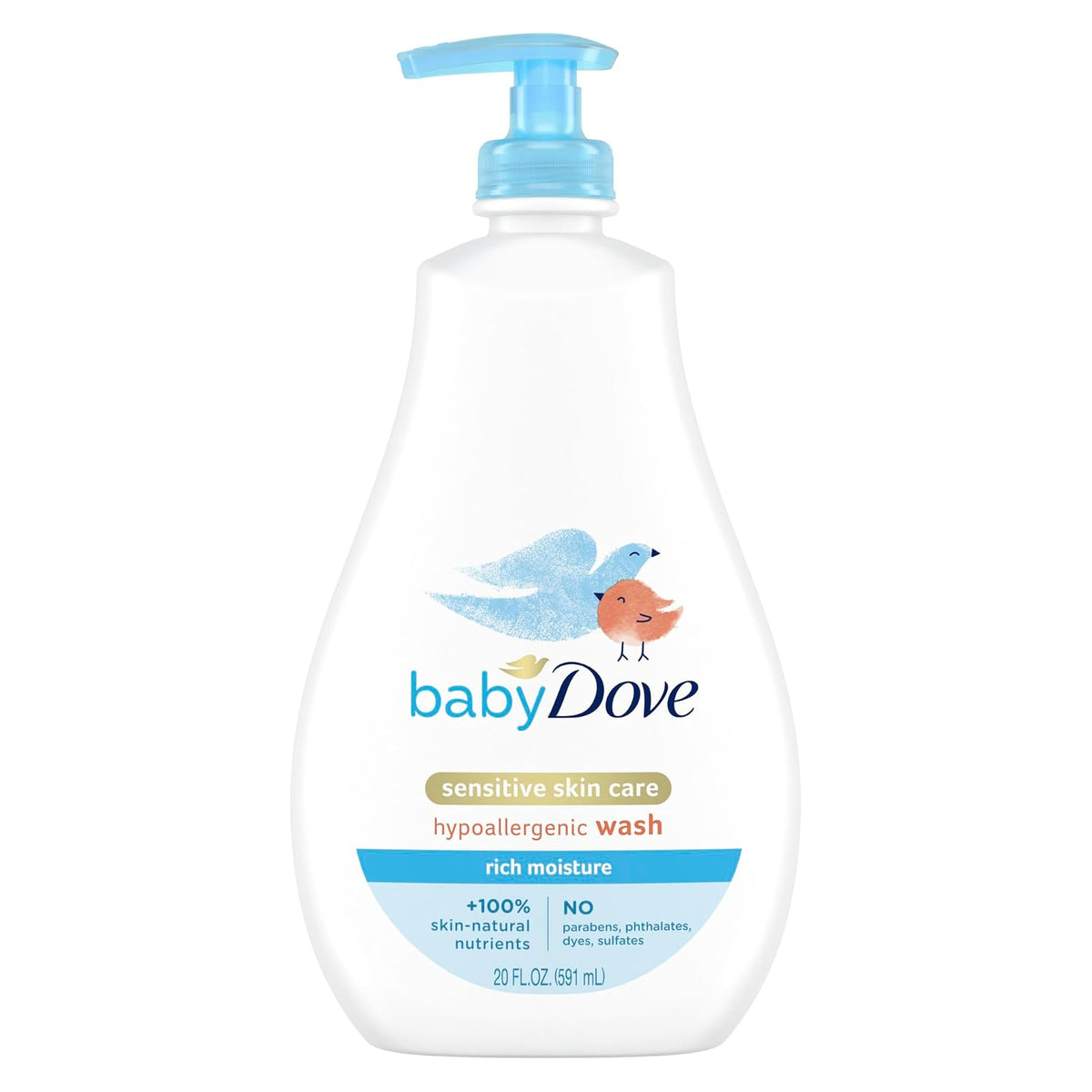 Baby Dove Testa ai piedi bambino Wash Rich Moisture 20 oz | 591 ml, paquete de 1, hipoalergénico, sin lágrimas, nutre piel delicada
