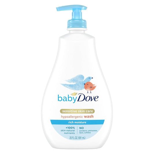 Baby Dove Testa ai piedi bambino Wash Rich Moisture 20 oz | 591 ml, paquete de 1, hipoalergénico, sin lágrimas, nutre piel delicada