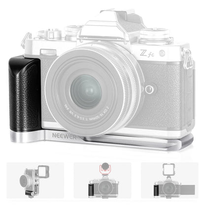 NEEWER L-Shape Grip para Nikon Z FC, Empuñadura en Forma de L de Aleación de Aluminio con Mango de Cuero Retro, 1/4" Rosca, Zapata Fría y Cola de Milano Arca, Compatible con Nikon Z FC(VS108)