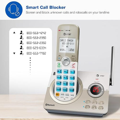 AT&T DL72219 DECT 6.0 - Teléfono inalámbrico de 2 Auriculares para el hogar con conexión a la célula, Bloqueo de Llamadas, visualización retroiluminada de 1.8 Pulgadas, Botones Grandes,