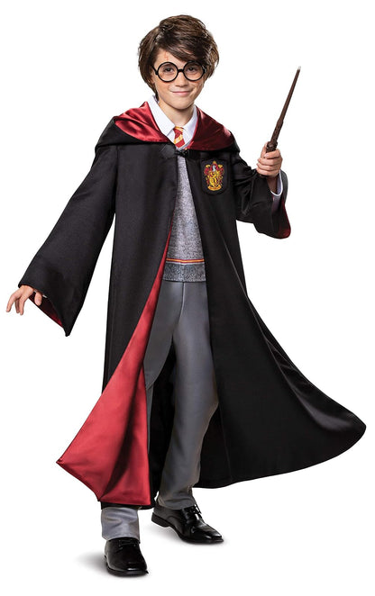 Disfraz de Harry Potter de Alta Calidad, Bata y Overol con Capucha para niños, Talla L (10-12), Negro y Rojo (107539G)