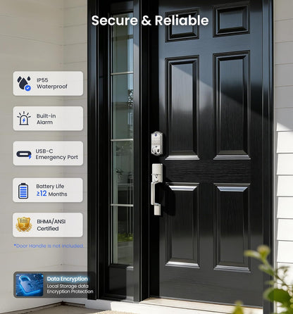Veise VE017 - Cerradura de puerta inteligente con huellas dactilares, control de aplicación, entrada sin llave 7 en 1, bloqueo automático, puerto de alimentación de emergencia, teclado electrónico con