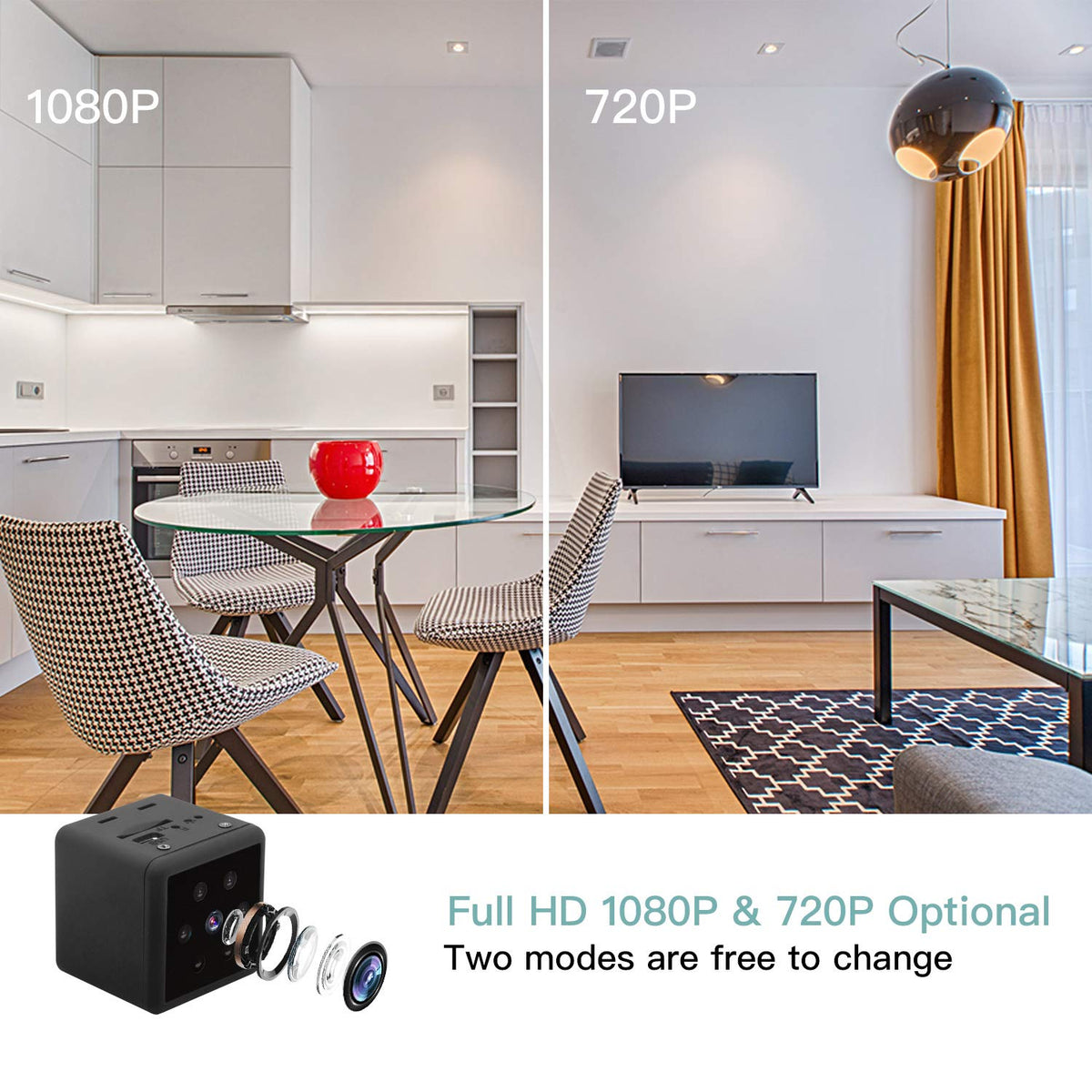 Hertekdo - Mini Cámara, Mini Camara 1080P HD Cámara de Seguridad con Visión Nocturna Detección de Movimiento Grabación en Bucle Mini Camara para Interiores o Exteriores Admite Tarjeta Micro SD 128GB