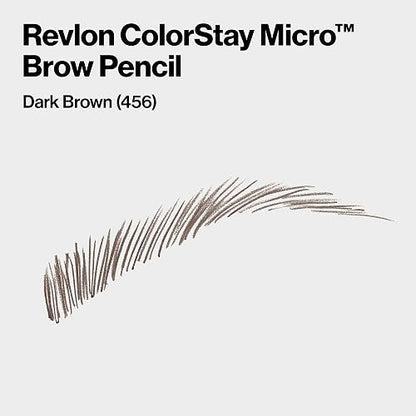Revlon Colorstay Lápiz de cejas micro con cepillo de carrete integrado, impregnado con aceite de argán y marula, impermeable, a prueba de manchas, marrón oscuro 456