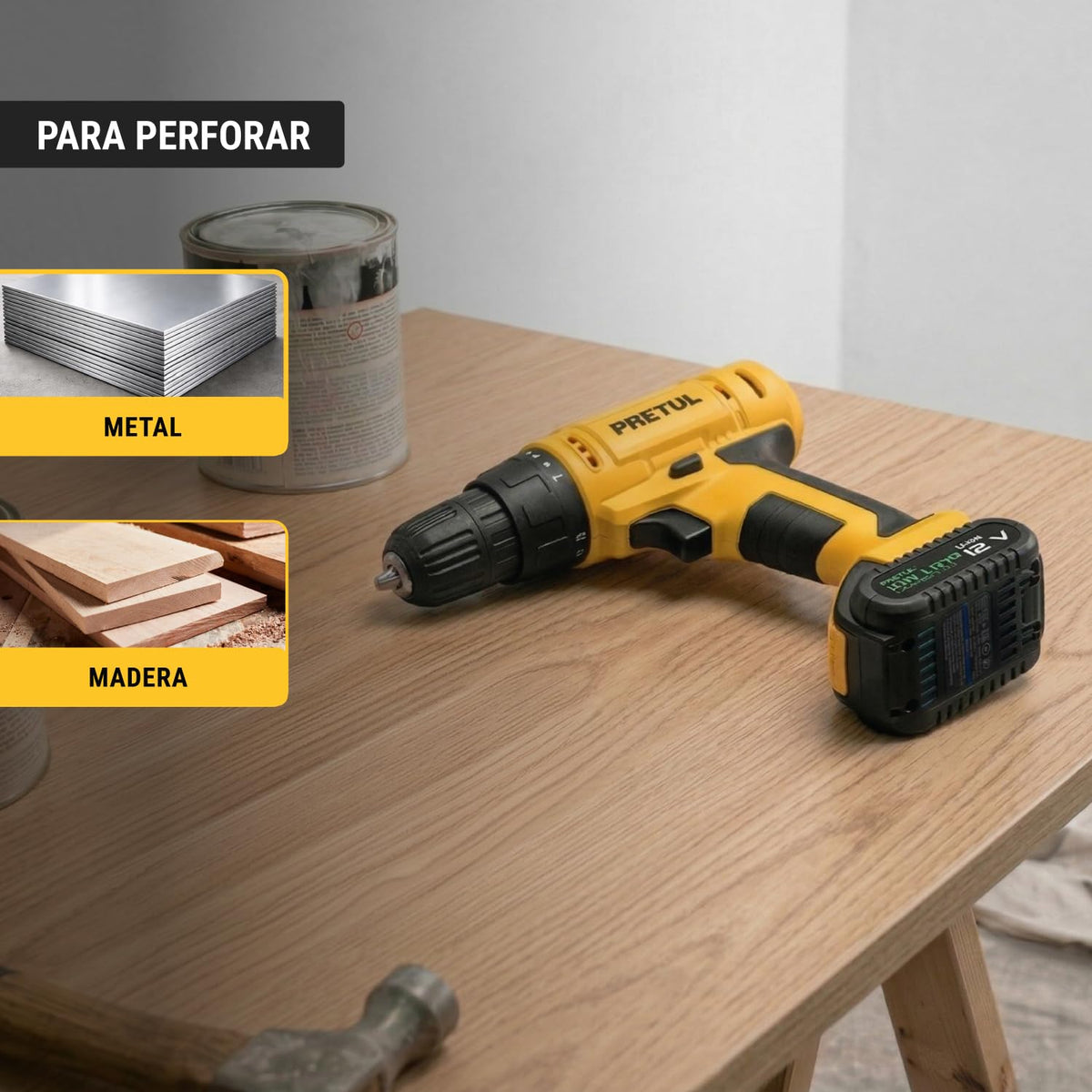 PRETUL TALI-12P, Taladro/destornillador 3/8", 12V con 1 batería de 2Ah