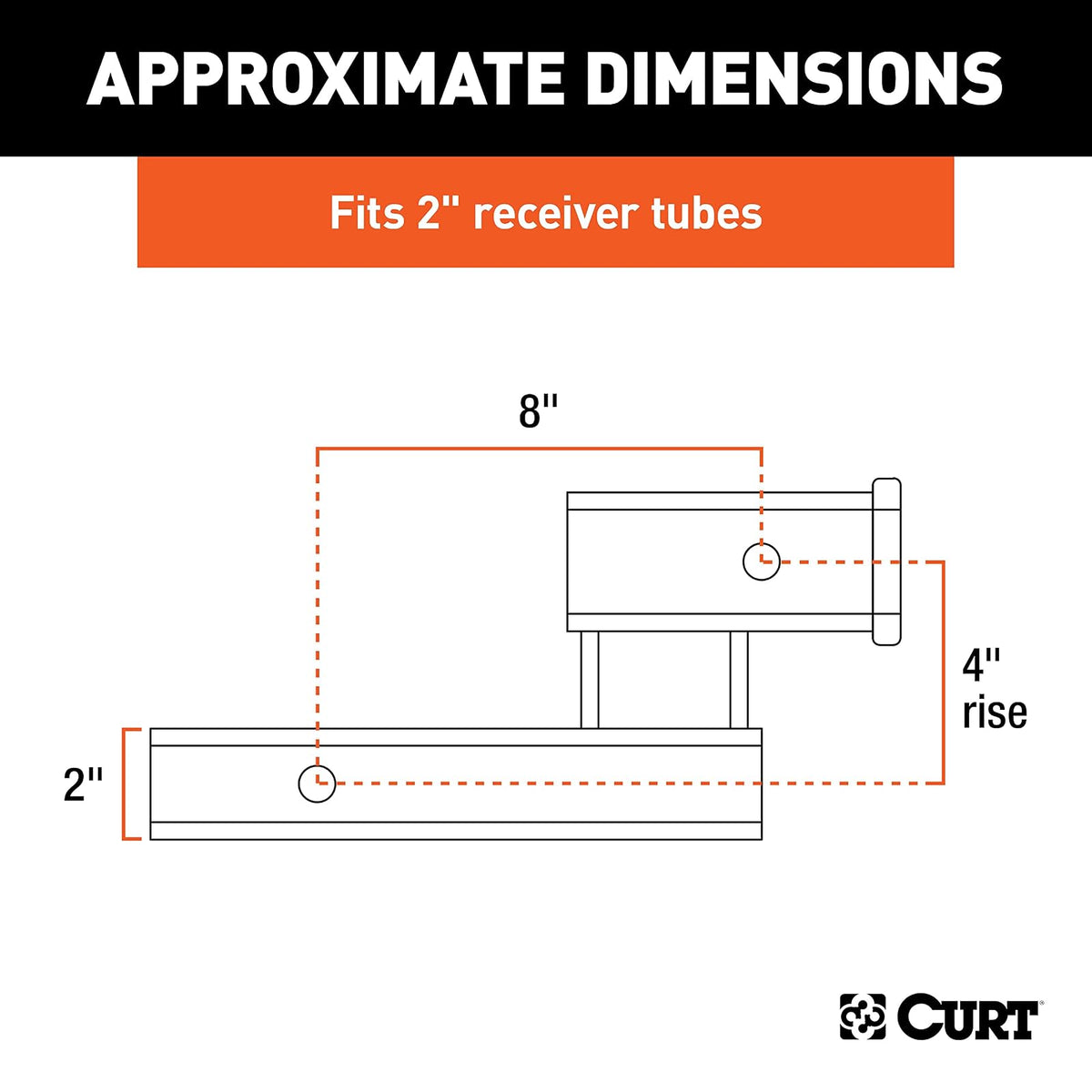 CURT 45798 - Adaptador de Enganche para Remolque, Receptor de 2 Pulgadas, caída o elevación de 4 Pulgadas, 7 Libras