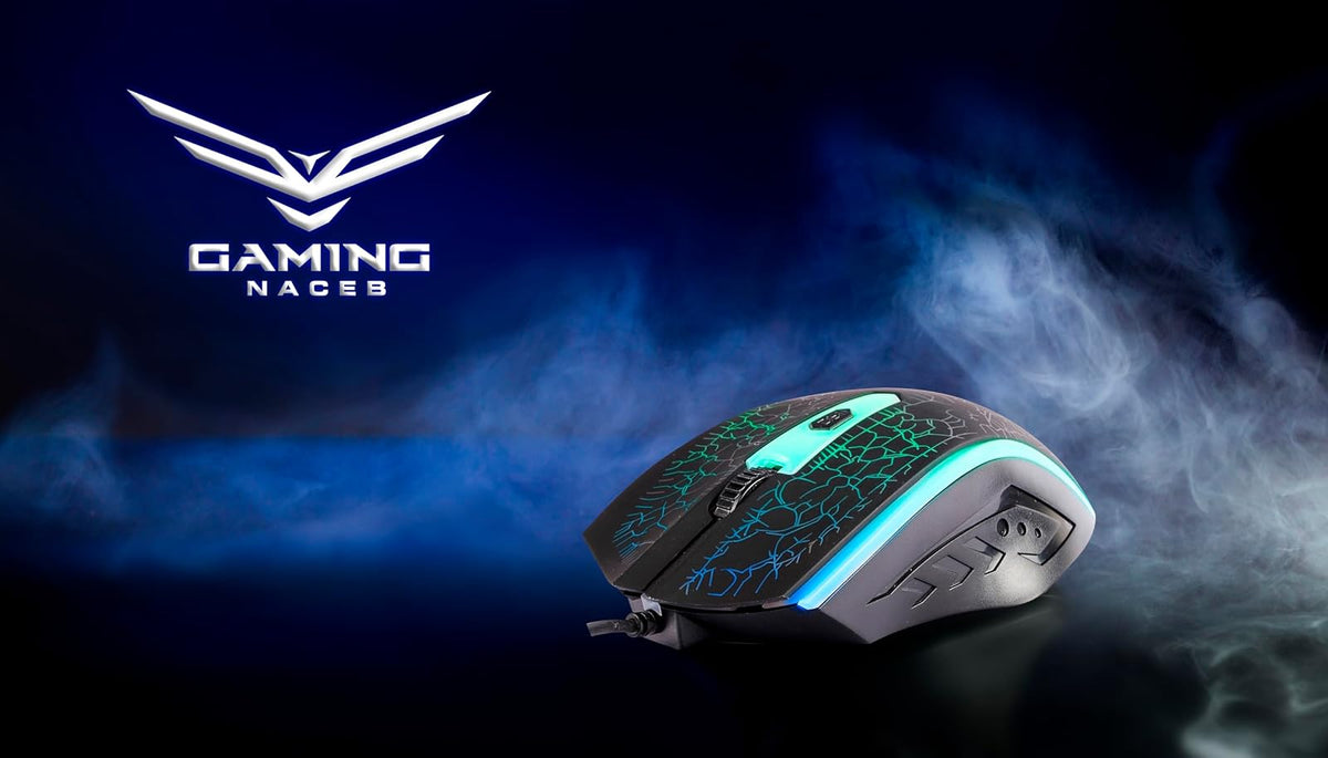 NACEB TECHNOLOGY - Mouse Óptico Gamer NA-592NE USB con 1200 DPI Ajustable - Diseño Ergonómico Ambidiestro, 4 Botones y Cable 1.5 m - Color Negro