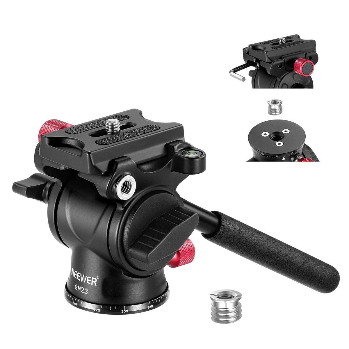 NEEWER Cabezal de Trípode Fluido con Mango y Liberación Rápida Tipo Arca, Cabezal Panorámico de Arrastre con Base Escalada de ø43mm para Cámara DSLR de Videocámara Compacta, Carga Máxima: 6,6lb, GM23