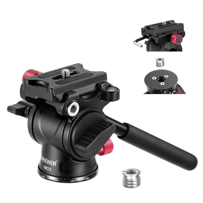 NEEWER Cabezal de Trípode Fluido con Mango y Liberación Rápida Tipo Arca, Cabezal Panorámico de Arrastre con Base Escalada de ø43mm para Cámara DSLR de Videocámara Compacta, Carga Máxima: 6,6lb, GM23