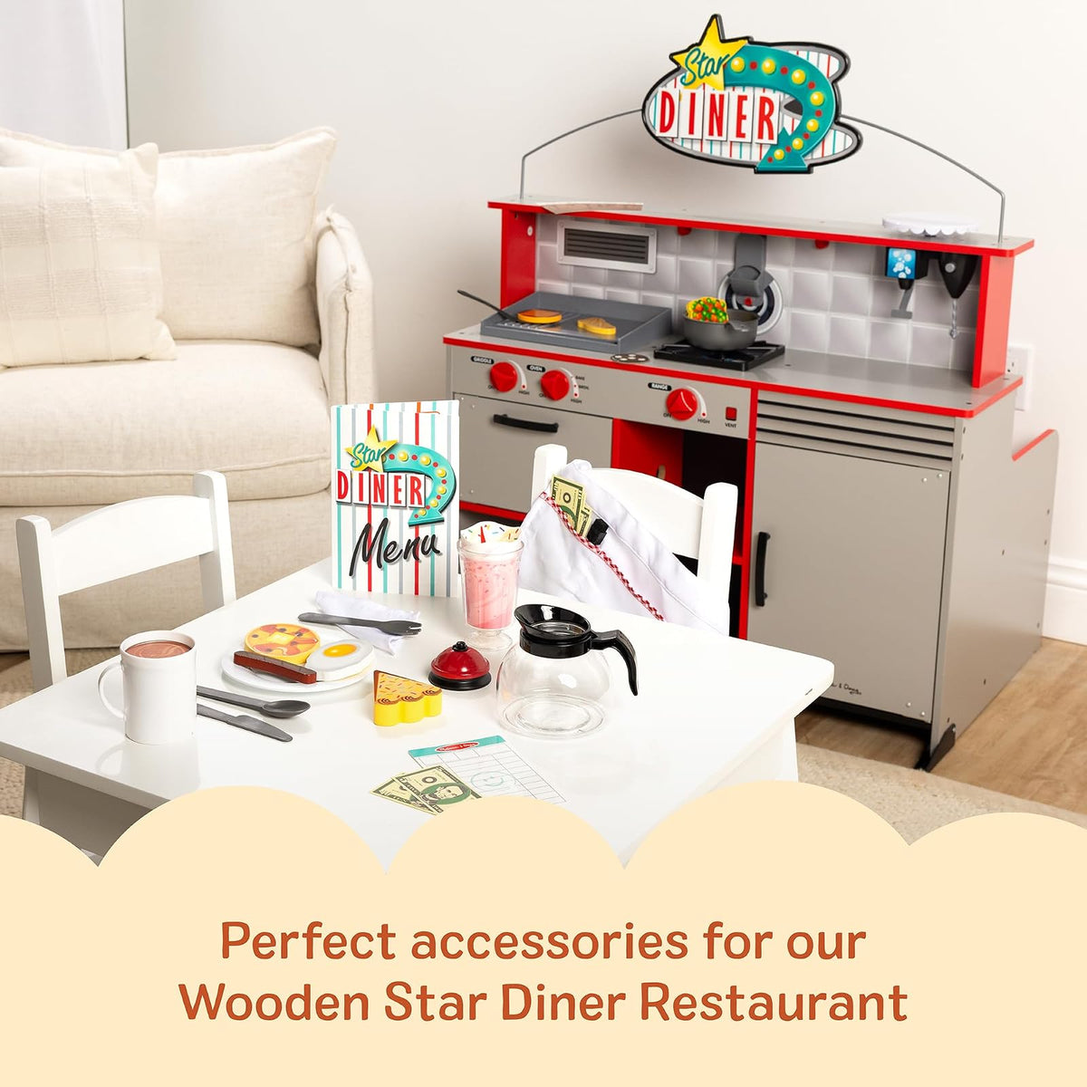 Melissa & Doug Juego de Restaurante Star Diner, Juego de Cocina, Dos en Uno, Juego de Imitación