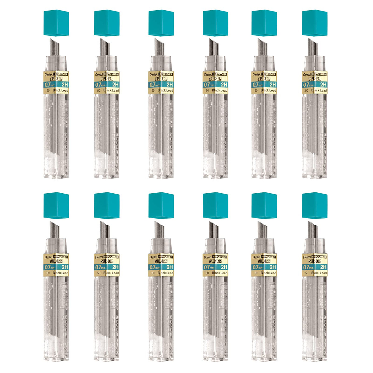 Pentel de México 50-2H Mina Hi-Polymer, 2H, 0.7 mm, pack of aquete de 1, 144 Pieces, Gris
