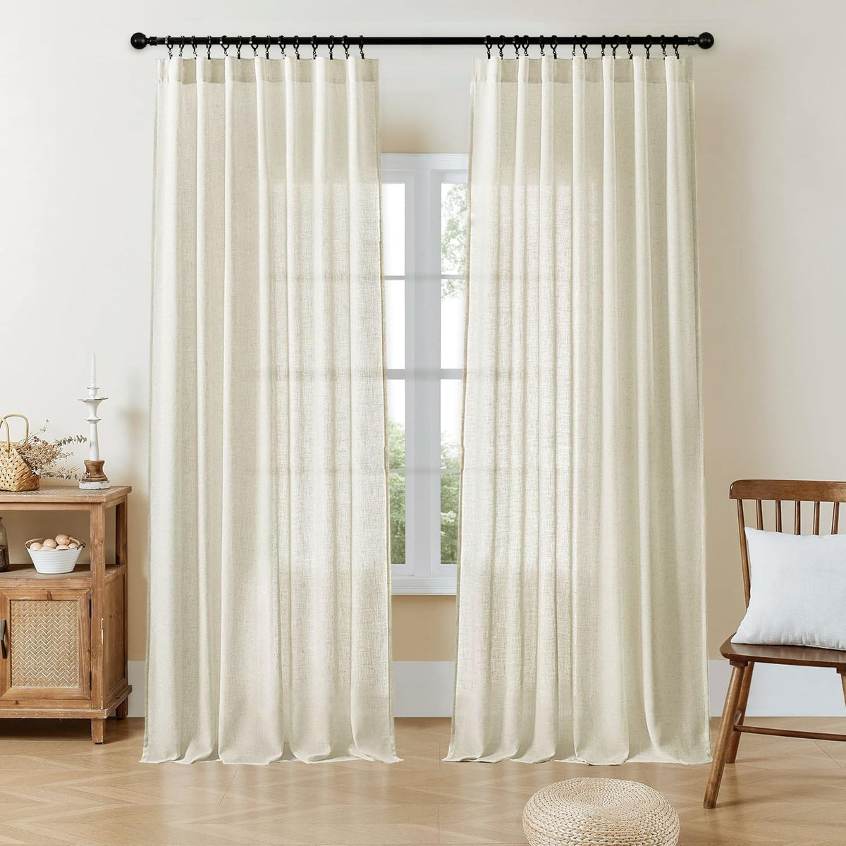 Joydeco Cortinas de Lino para Sala, Filtrantes de Luz, Juego de 2 - 132.1An x 243.8Al cm (2 Paneles) - Beige