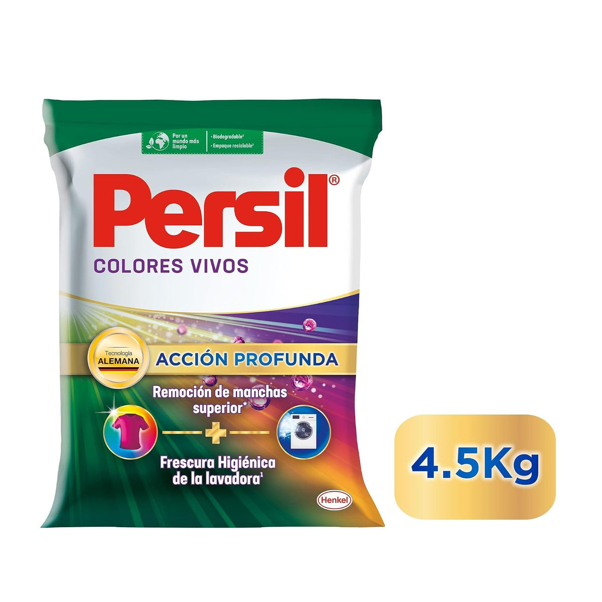 Persil - Detergente en Polvo Colores Vivos 4.5KG para Ropa Acción Profunda Plus, Remueve Manchas Difíciles, Control de Olores, Frescura Duradera, Tecnología Alemana