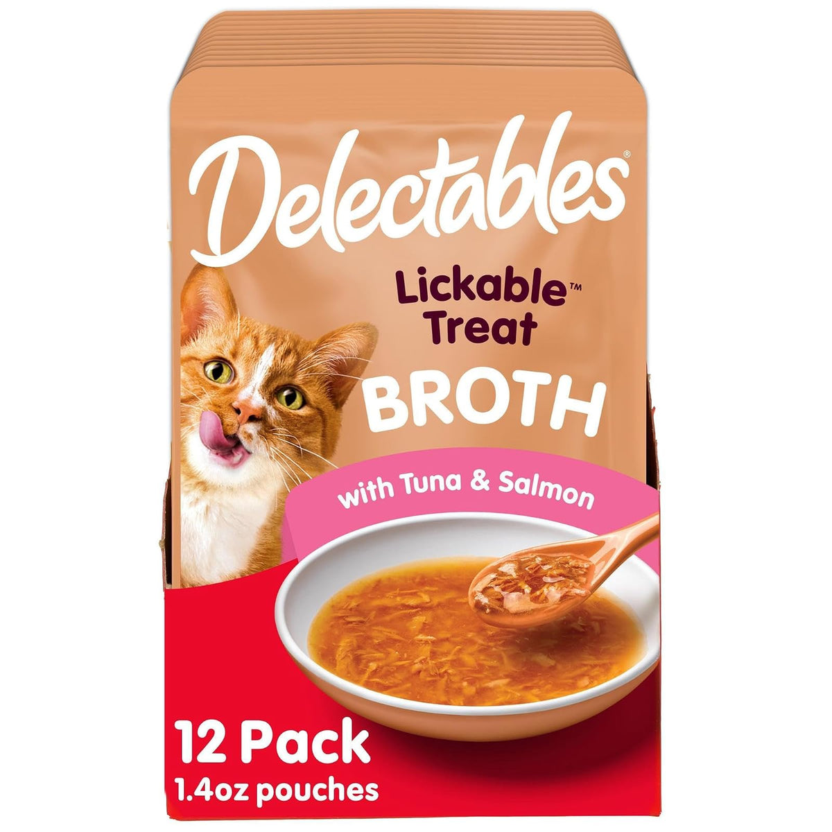 HARTZ Delectables Broth con Atún y Salmón Golosina para Gato, 40 g (Caja con 12 Unidades)