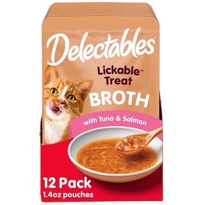 HARTZ Delectables Broth con Atún y Salmón Golosina para Gato, 40 g (Caja con 12 Unidades)