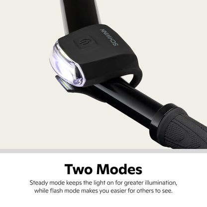Schwinn - Juego de Luces LED para Bicicleta, Faros Delanteros Recargables por USB y luz Trasera Que Funciona con Pilas, con Correa de Silicona de Montaje sin Herramientas, Pieza de Bicicleta y