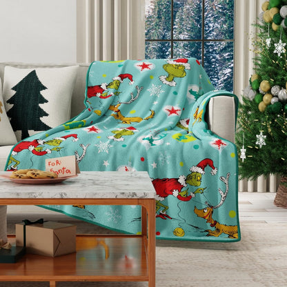 Franco Manta de Felpa Coleccionable con Personajes Licenciados - 40 in x 50 in - Planes Grinch - Grinchy