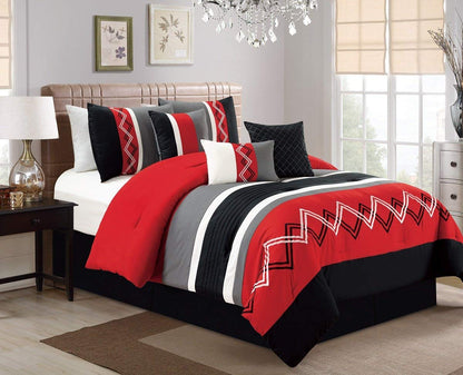 Chezmoi Collection Arden Juego de Edredón Moderno de 7 Piezas - California King - Rojo - Negro - Gris - Blancoro