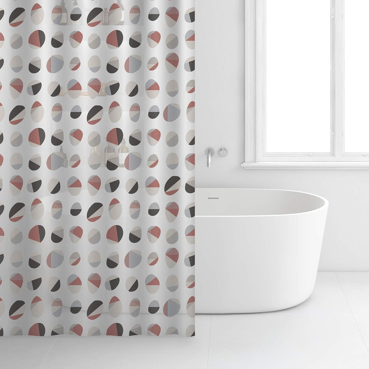 RAYEN | Cortinas de baño | Cortina de Ducha o bañera | Impermeable | PVA | Translúcido | Anillos de PVC | Incluye 12 Ganchos | 180 x 200 cm | Blanco con Cabezales de Colores