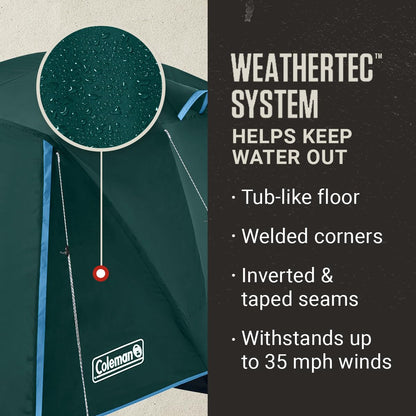 Coleman - Tienda de campaña Skydome con vestíbulo de Clima Completo, para 4/6 Personas, Resistente a la Intemperie en 5 Minutos, Incluye Bolsa de Transporte y Mosca de Lluvia, 20% más de Espacio para