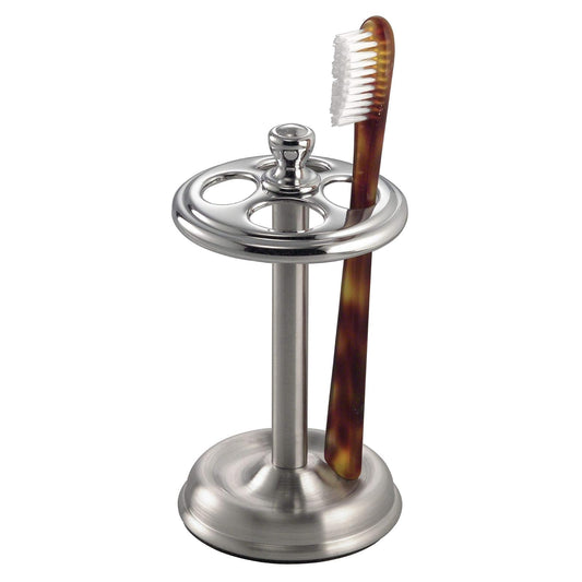InterDesign York Metal Portacepillos de Dientes, Soporte Organizador de baño para Utensilios de Maquillaje en Acero Inoxidable, Plateado/Plateado Mate