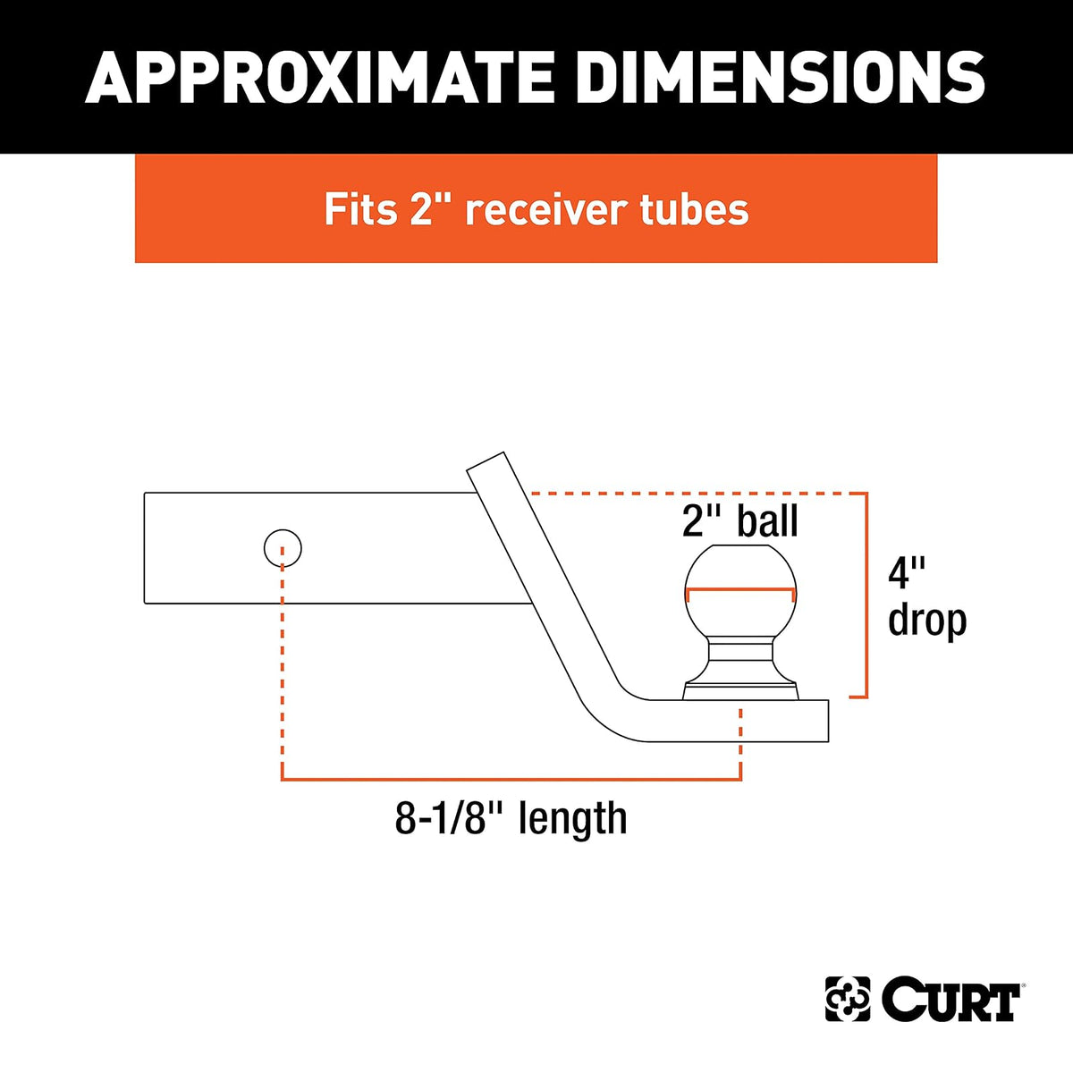 CURT Fusion Soporte de Enganche para Remolque con Bola y Pasádor de 2 in 45154, Receptor de 2 in, 7 Libras, Caída de 4 in