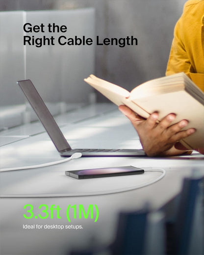 Belkin BoostCharge - Cable USB-C (1 M/3.3 pies), cable USB-C a USB-A, cable USB tipo C para iPhone 15 Series, Samsung Galaxy S23, S23+, Note20, Pixel 6, Pixel 7, iPad Pro