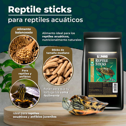Lomas Alimento para Tortugas, Ranas y Tritones 1.5 kg, en Sticks para Reptiles Acuáticos y Anfibios, Vitaminas y Calcio para Desarrollo Saludable
