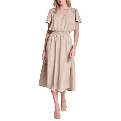 DKNY Vestido Midi Camisero con Mangas Nudo Vestido para Mujer