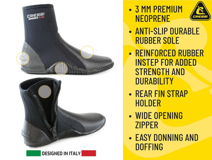 Cressi Minorca Botas de Neopreno de Calidad Suprema, 3 mm, con Suela de Goma Antideslizante