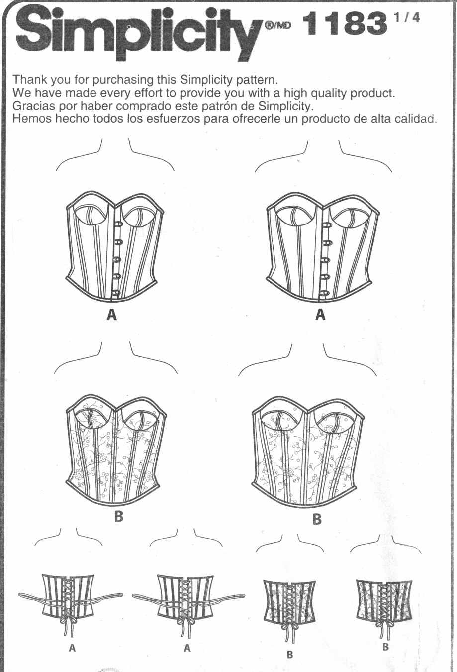 Simplicity US1183AA Corsé Patrón de Costura para Mujer, Tallas 10-18