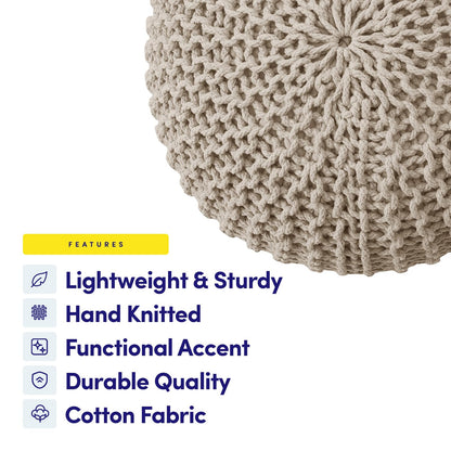 Puf - Reposapiés otomano relleno – 20 pulgadas de diámetro x 14 pulgadas de alto, acogedor puf para sala de estar, recámara, guardería y más, concha de punto 100% algodón, reposapiés relleno de