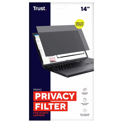 Trust Primo Filtro de Pantalla de Privacidad para Laptop 14" – Compatible con Pantallas Táctiles, Antirreflejos y Antiarañazos, Filtro de Luz Azul, Ángulo de Visión 60°