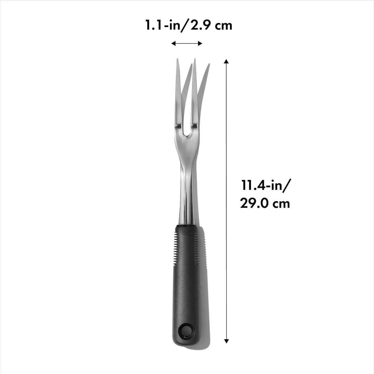 OXO Good Grips - Tenedor de acero inoxidable, talla única | Lanza afilada, sostiene y sirve asado, agarre antideslizante, ideal para tallar asados, aves de corral, apto para lavaplatos