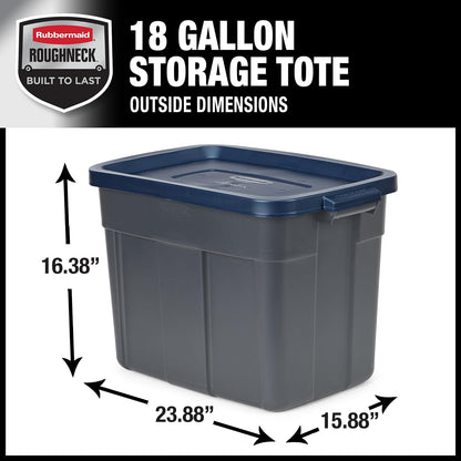 Rubbermaid Roughneck Bolsas de almacenamiento de 18 galones, paquete de 6, recipientes de almacenamiento apilables duraderos con tapas, contenedores de almacenamiento de plástico encajables para