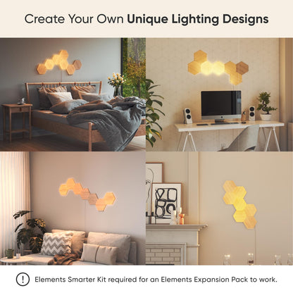 Nanoleaf Elements - Kit de expansión de iluminación LED inteligente con 3 hexágonos de aspecto madera