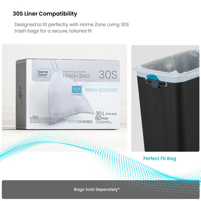 Home Zone Living - Papelera de cocina de 8 galones con tapa de cierre suave y pedal de escalón, acero inoxidable con diseño acanalado delgado para el hogar y la oficina, plata, 30 litros