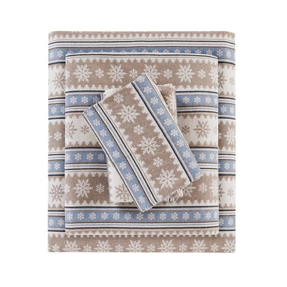 Woolrich - Juego de sábanas de algodón con Estampado de dijes de cabaña, 100% algodón, sábanas cálidas y peludas, tamaño Queen, Bolsillo Ajustado para colchones de hasta 14 Pulgadas, Copo de Nieve
