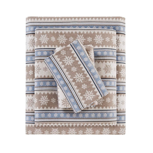 Woolrich - Juego de sábanas de algodón con Estampado de dijes de cabaña, 100% algodón, sábanas cálidas y peludas, tamaño Queen, Bolsillo Ajustado para colchones de hasta 14 Pulgadas, Copo de Nieve