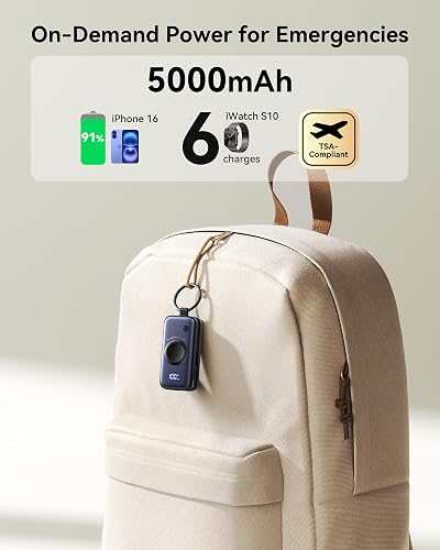 INIU Cargador portátil 3 en 1, pequeño Banco de energía de 5000 mAh con Cable USB C Incorporado y Cargador de Reloj, Paquete de batería de Carga rápida PD de 20 W, Cargador de Viaje para iPhone 16 15