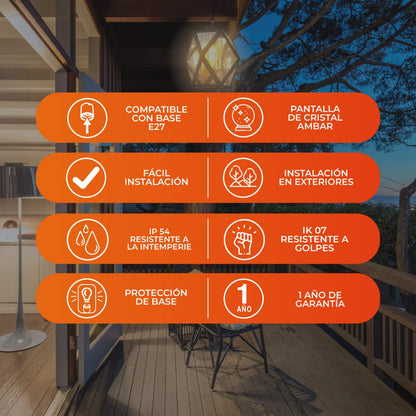 Tecnolite Lámpara de Pared Arbotante Cristal Exterior, Potencia Máx. 60 W, 1 Base E27, IP54, IK07, No incluye foco
