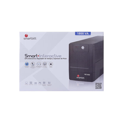 Smartbitt - No-Break Interactivo, Regulador y Supresor de Picos - UPS Ideal para apagones y Cortes de energía - Batería de Respaldo - Negro (1800 Va, Hogar y Oficina)