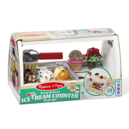 Melissa & Doug Mostrador de Heladería Preparar y Servir Helados, Juguete de Madera, Comida de Juguete, Juego de Imitación (28 Piezas)
