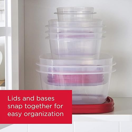 Rubbermaid - 2063704 Rubbermaid Easy Find - Recipientes de almacenamiento de alimentos con tapas ventiladas, juego de 21 (42 piezas en total), rojo