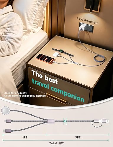 Travel Essentials, cable USB C 3 en 2 para cargador de Apple Watch, cargador de iPhone, cable de carga múltiple, artículos esenciales para caravanas y campamentos, portátil para iWatch Series 11-2