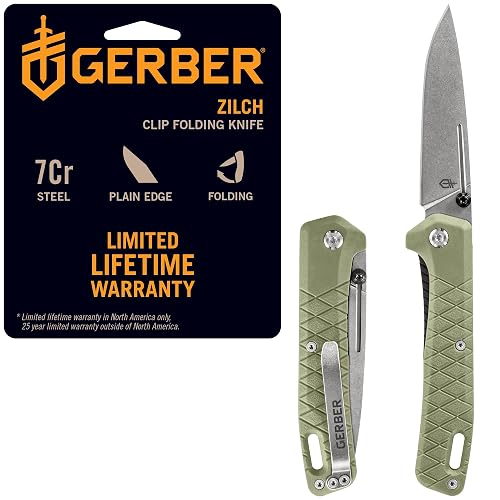 Gerber Gear Zilch Pocket Knife - 3.1" Plain Edge Blade Folding Knife - EDC Gear and Equipment - Lichen Green