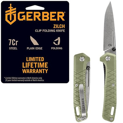 Gerber Gear Zilch Pocket Knife - 3.1" Plain Edge Blade Folding Knife - EDC Gear and Equipment - Lichen Green