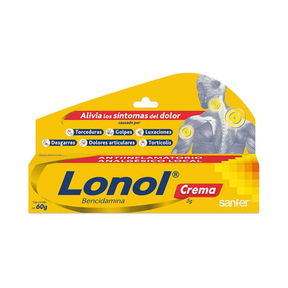 Lonol | Analgésico Tópico Antiinflamatorio | Bencidamina 3% | Dolor Muscular y Articular | Crema 30 g