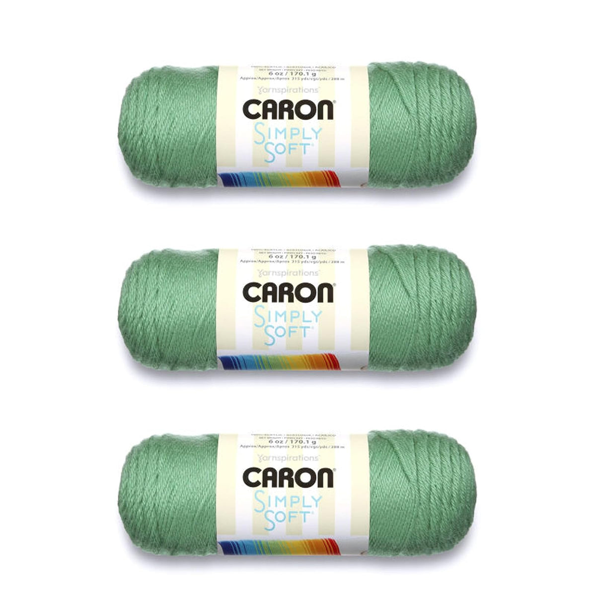 Caron Simply Soft Estambre Acrílico, Paquete de 3 Madejas de 170 g - Salvia - Paquete de 3