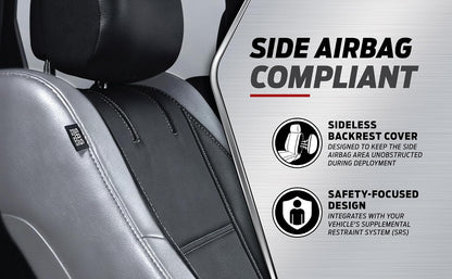 Plasticolor 008626R01 - Funda de Asiento de Lujo Compatible con el Logotipo Bordado de Chevrolet, Costuras de Alto Contraste, 3 Piezas, sin Laterales, Color Negro